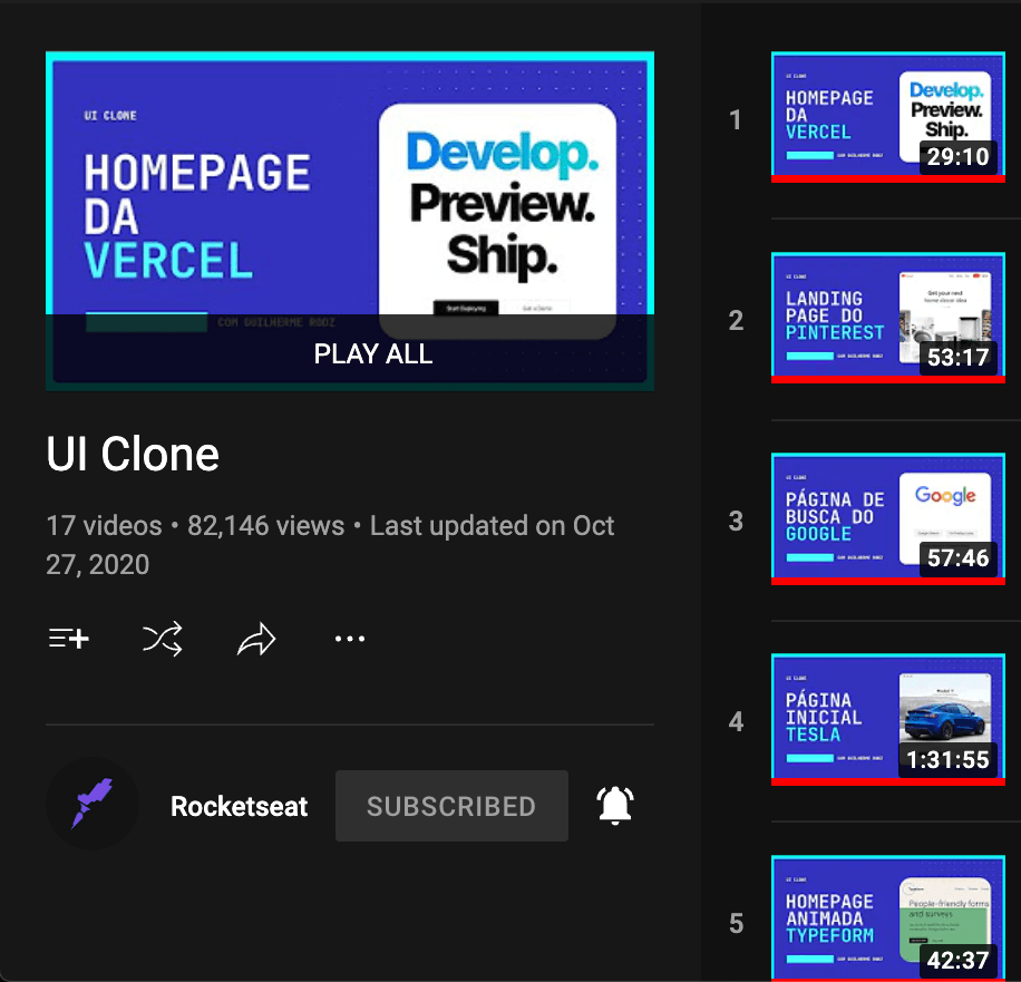 UI Clone Rocketseat playlist